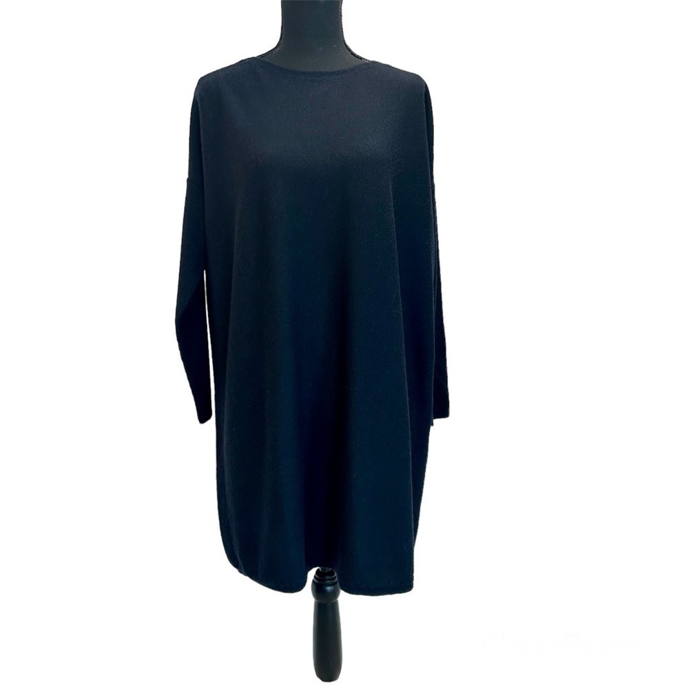 EILEEN fisher navy blue Merino wool tunic sweater dress SZ M